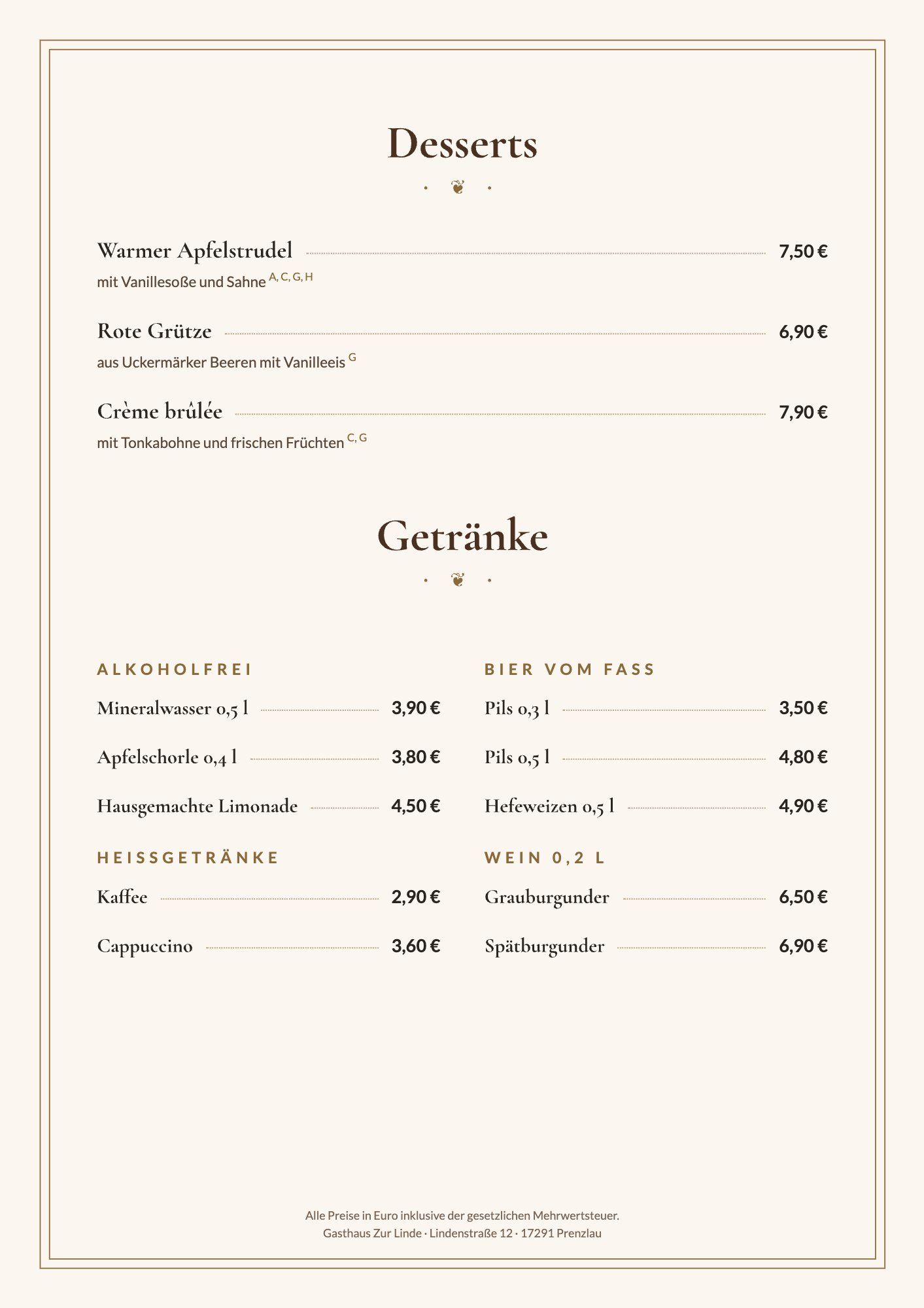 Speisekarte Francescos Pizza, Seite 4 von 4